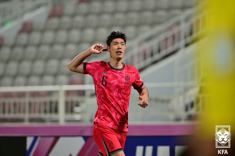 [서울=뉴시스] 한국 23세 이하(U-23) 아시안게임 남자 축구대표팀의 이영준. 사진은 2024 아시아축구연맹(AFC) U-23 아시안컵 당시. (사진=대한축구협회 제공)