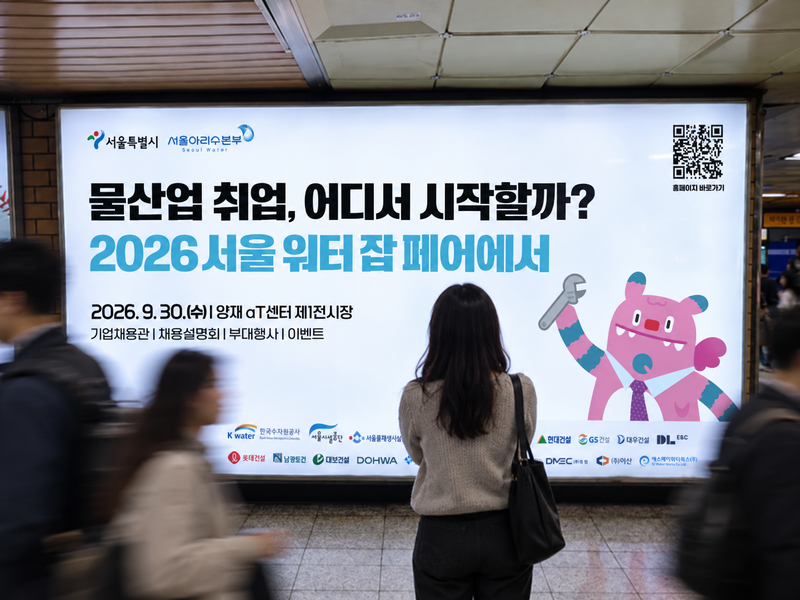 서울시는 오는 30일 오전 10시부터 오후 5시까지 서초구 aT센터 제1전시장에서 '2026 서울워터 잡페어'를 개최한다. 서울 광진구 건대입구역에 '2026 서울워터 잡페어' 개최를 알리는 광고가 걸려있다. 서울시 제공