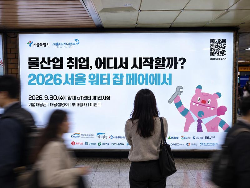 서울시는 오는 30일 오전 10시부터 오후 5시까지 서초구 aT센터 제1전시장에서 '2026 서울워터 잡페어'를 개최한다. 서울 광진구 건대입구역에 '2026 서울워터 잡페어' 개최를 알리는 광고가 걸려있다. 서울시 제공