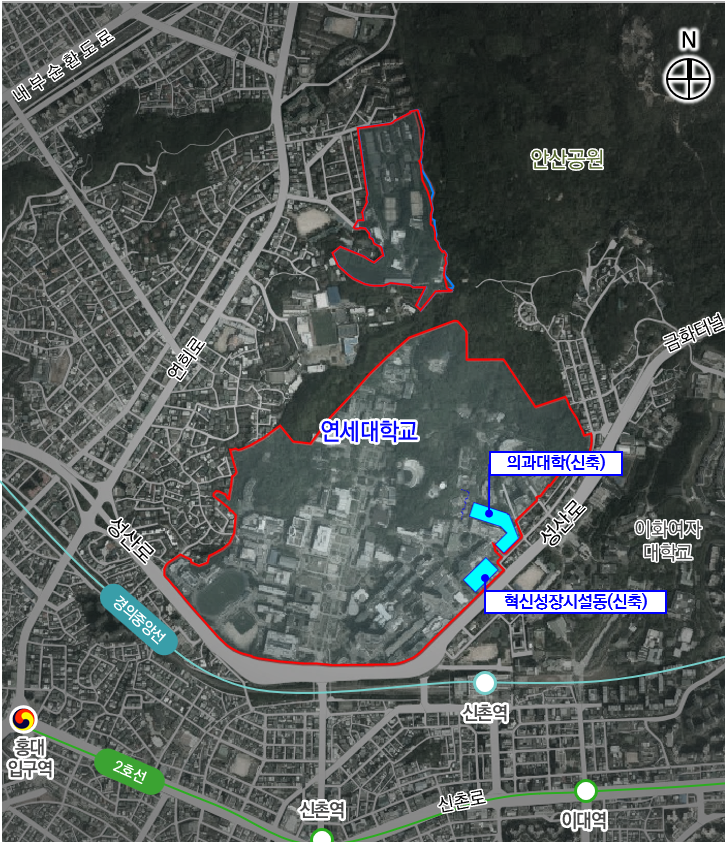 연세대 도시계획시설(학교) 세부시설조성계획 위치도. 서울시 제공