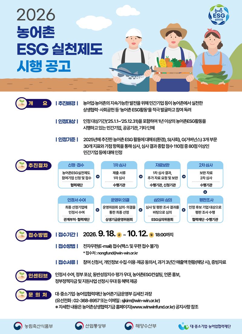 농어촌 ESG 우수기업 3개 부처 공동인정… 올해 산업부 합류