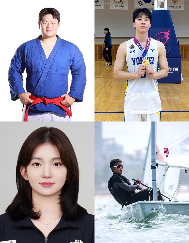 아이치·나고야 아시안게임에 출전하는 초록우산 '아이리더' 출신 국가대표 선수들. 왼쪽 위부터 시계방향으로 백두산·이주영·최지운·이예주. 초록우산 제공