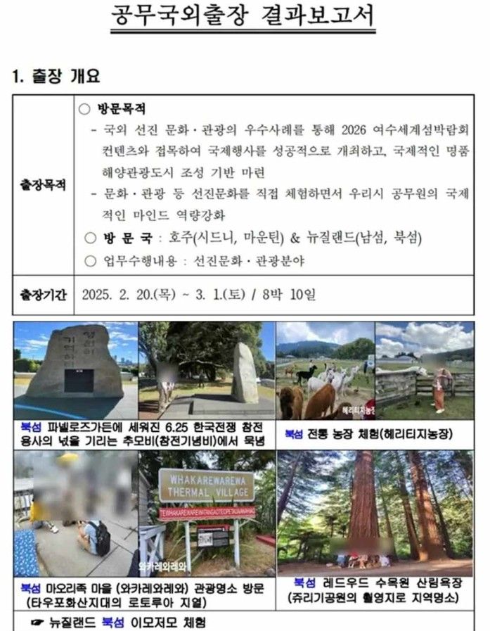 [서울=뉴시스] 여수시 공무원들의 국외출장 결과보고서에 가벼운 표현이 담긴 사실이 알려지면서 보고서 작성 방식에 대한 지적이 나오고 있다. (사진='국외출장연수정보시스템' 캡처) /사진=뉴시스