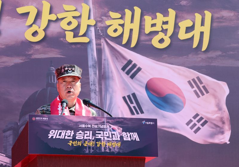주일석 해병대 사령관이 19일 중구 서울광장에서 열린 2026년 서울수복 전승기념행사에서 인사말을 하고 있다. 뉴스1