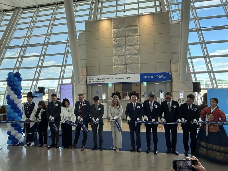 유나이티드항공이 지난 5일 인천국제공항 제1터미널에서 ‘인천~뉴어크’ 신규 노선 취항식을 갖고 있다. ⓒ 뉴스1 윤슬빈 관광전문기자