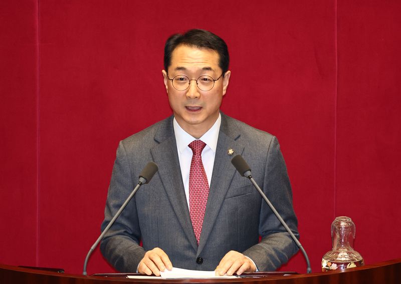 김건 국회 외교통일위원회 국민의힘 간사가 지난 4월28일 오후 서울 여의도 국회에서 열린 제434회국회(임시회) 제8차 본회의에서 통일부장관(정동영) 해임건의안 관련 5분 자유발언을 하고 있다. 뉴시스
