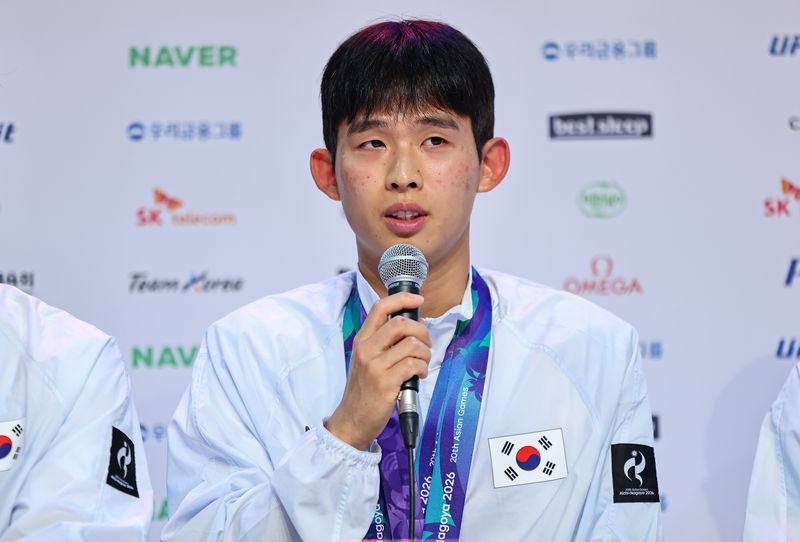 근대5종 이종현이 21일 일본 나고야 코리안하우스에서 열린 근대5종·테크볼 금메달리스트 기자회견에서 소감을 밝히고 있다. 2026.9.21 ⓒ 뉴스1 김도우 기자