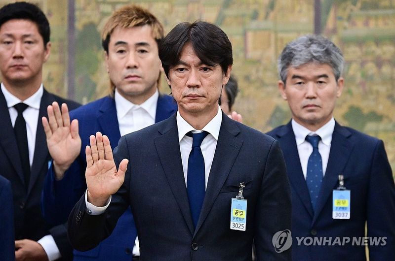 대한축구협회 현안 관련 청문회, 증인 선서하는 홍명보 전 감독 (출처=연합뉴스)