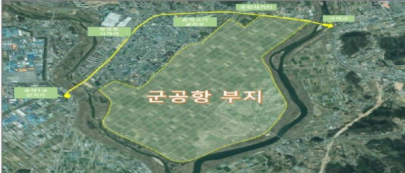 호남권 반도체 클러스터가 구축될 광주 군공항 부지와 '반도체로'라는 명예도로명이 부여될 상무대로 구간. 뉴스1