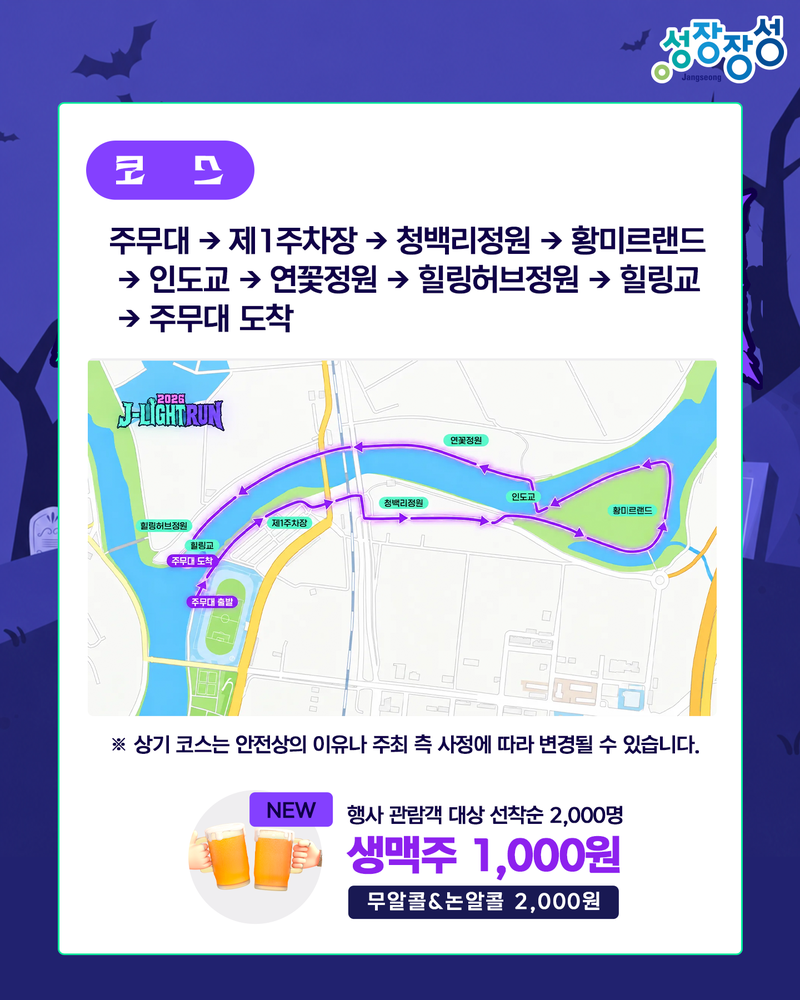 장성군이 오는 10월 8~11일 '황룡강 가을꽃축제'를 개최한다. 특히 지난해 축제에 처음 선보여 선풍적인 인기를 끌었던 'J(제이)-라이트런'을 또다시 진행한다. 장성군 제공