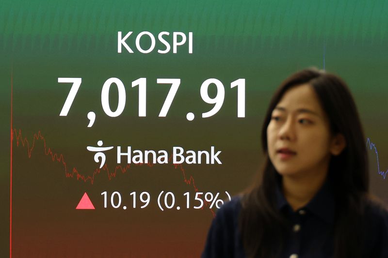 코스피가 전일 대비 10.19p(0.15%) 상승한 7017.91로 거래를 마친 22일 서울 하나은행 딜링룸에서 딜러가 업무를 보고 있다.뉴시스