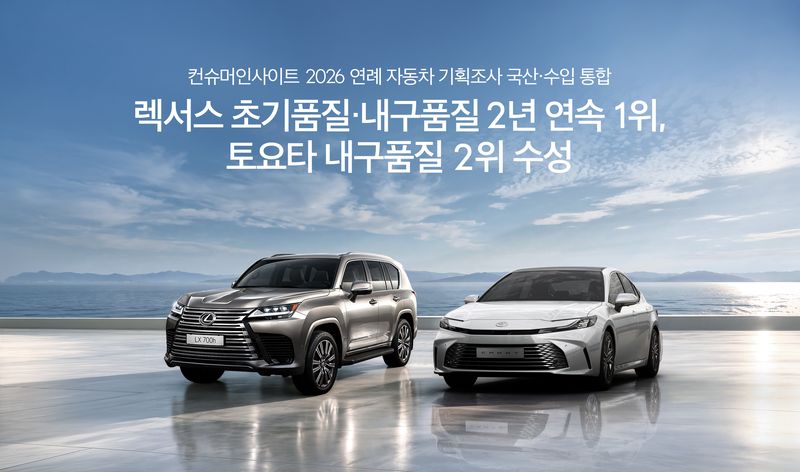 ‘컨슈머인사이트 2026 연례 자동차 기획조사 국산·수입 통합’ 렉서스 초기품질·내구품질 2년 연속 1위, 토요타 내구품질 2위 수성. 한국토요타자동차 제공