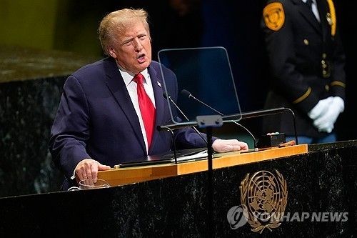 22일(현지시간) 유엔총회 연설하는 트럼프 대통령.연합뉴스