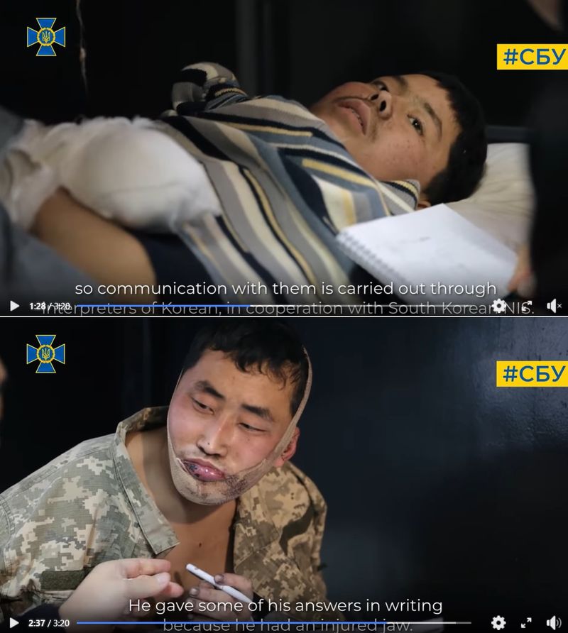 우크라이나 보안국(SBU)은 생포된 북한군 2명의 모습을 담은 영상을 지난 1월 11일(현지 시간) SNS를 통해 공개했다. 뉴시스