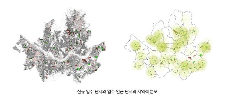 [서울=뉴시스] 보고서 분석 신규 입주 단지와 입주 인근 단지의 지역적 분포. (출처= 한국부동산연구원)