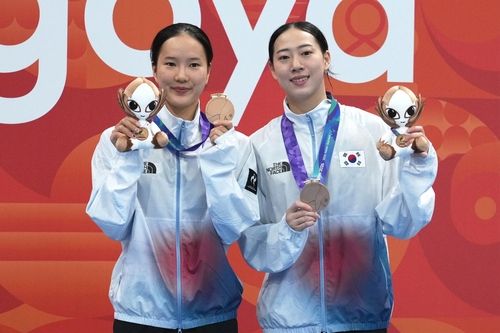 김나현(오른쪽)-문나윤, 다이빙 女 싱크로 10ｍ 플랫폼 동메달 (출처=연합뉴스)