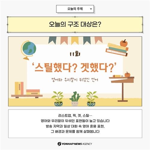 [카드뉴스] 우리말 구조대…영어와 우리말이 뒤섞인 방송언어 (출처=연합뉴스)