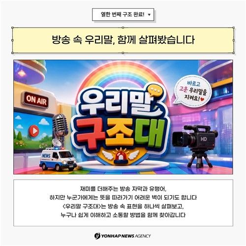 [카드뉴스] 우리말 구조대…영어와 우리말이 뒤섞인 방송언어 (출처=연합뉴스)