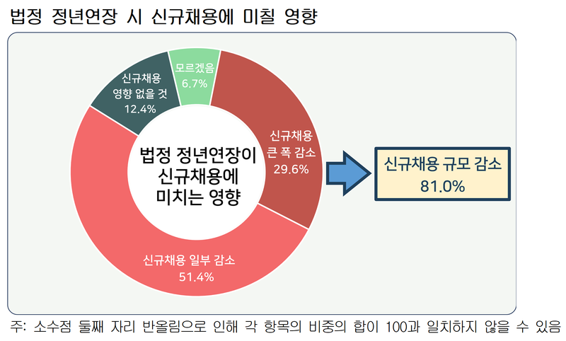법정 정년연장 시 신규채용에 미칠 영향. 한국경영자총협회 제공