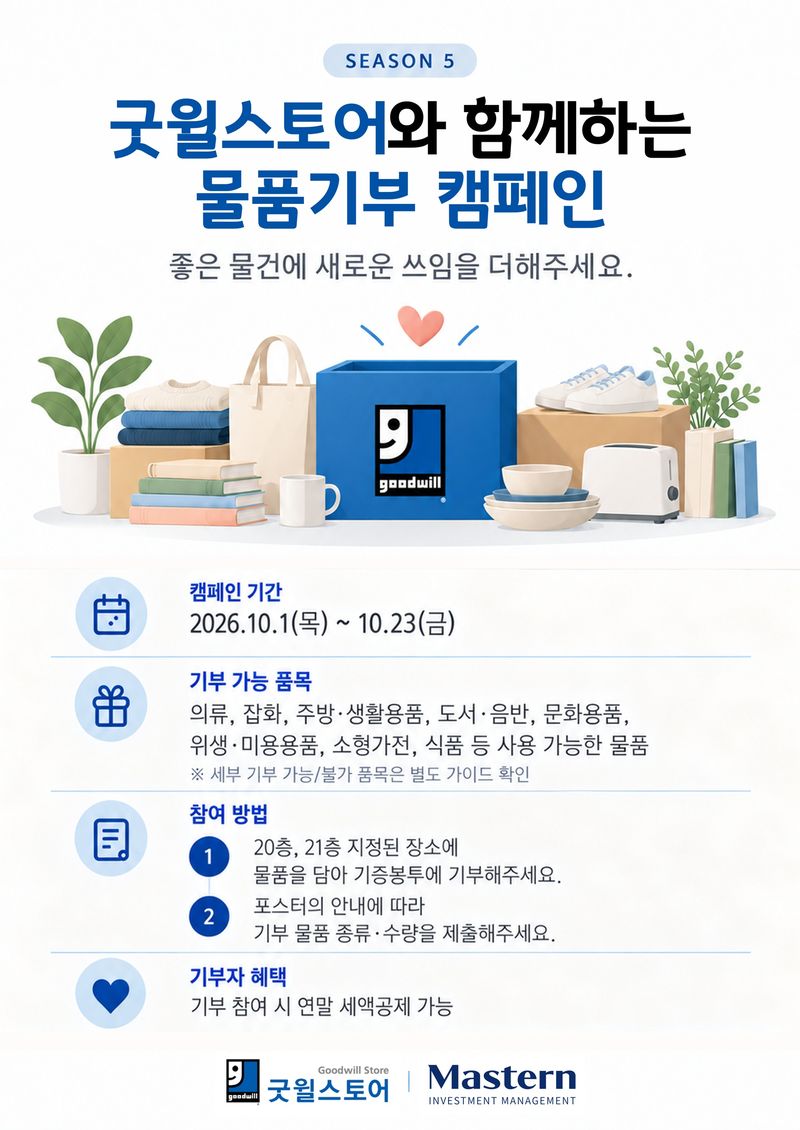 마스턴투자운용 사회공헌추진단이 굿윌스토어와 협력해 진행하는 '물품기부 캠페인' 포스터. 마스턴투자운용 브랜드전략팀 제공