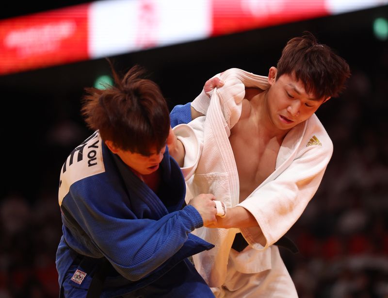 30일 일본 나고야 아이치 인터내셔널 아레나에서 열린 2026 아이치·나고야 아시안게임 유도 남자 66㎏급 8강 한국 김찬녕과 대만 린충유의 경기. 연합뉴스