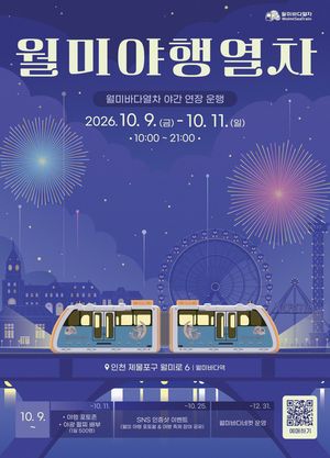 인천교통공사는 오는 9∼11일 인천의 대표 야간축제인 '인천개항장 국가유산 야행'과 연계한 '월미바다열차 야행 테마 특별 운영'을 실시한다. 인천교통공사 제공.