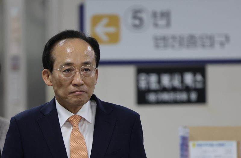 [서울=뉴시스] 김명년 기자 = 추경호 대구시장이 16일 오전 서울 서초구 서울중앙지방법원에서 열린 ‘계엄 해제 표결 방해 혐의’ 13차 공판에 출석하고 있다. 2026.09.16. kmn@newsis.com