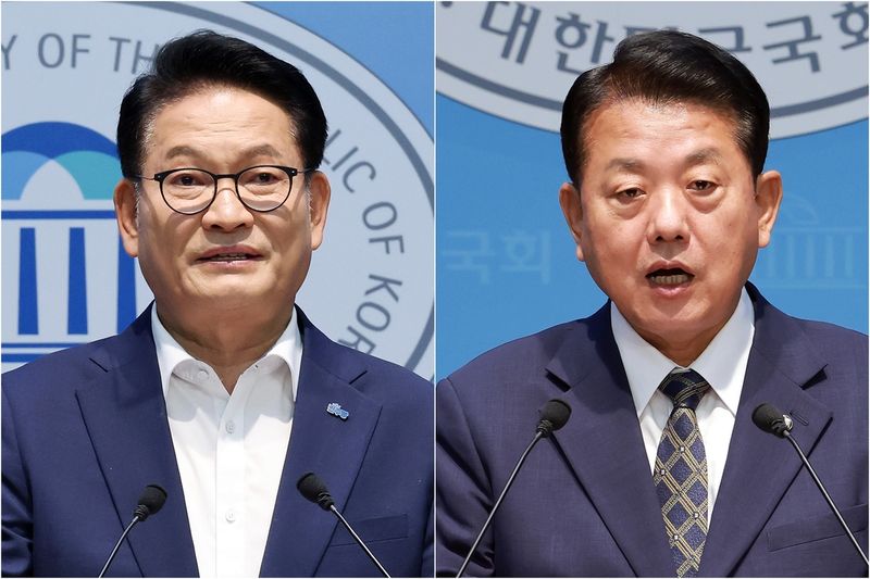 송영길 신임 청와대 평화외교특별보좌관(왼쪽)과 김병주 신임 청와대 국방정책특별보좌관(오른쪽). 연합뉴스