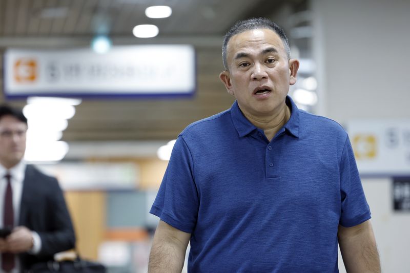 보석으로 풀려난 명태균 씨가 28일 오후 서울 서초구 서울중앙지방법원에서 열린 오세훈 서울시장의 정치자금법위반 혐의 항소심 공판에 증인으로 출석하고 있다. 2026.8.28 ⓒ 뉴스1 박정호 기자
