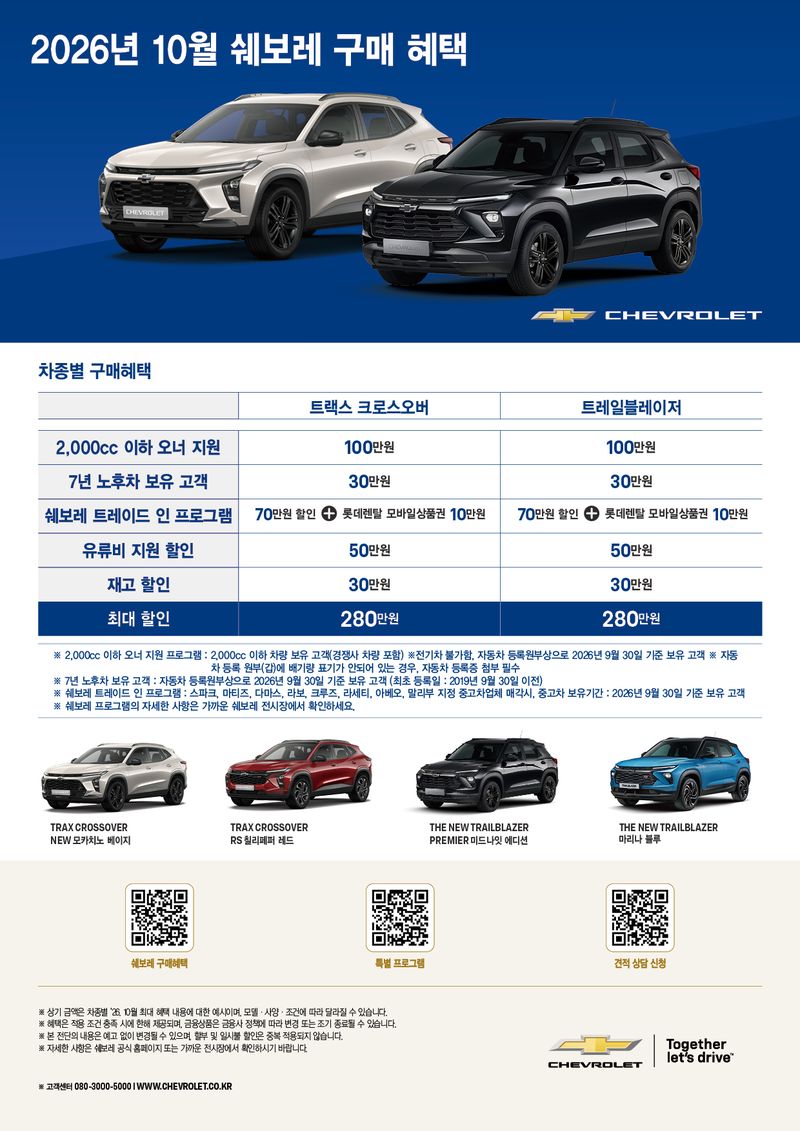쉐보레, 10월 특별 구매 프로모션. 쉐보레 제공