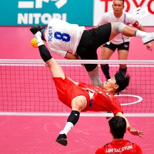 한국 세팍타크로 대표팀의 남자 팀 레구 예선 경기 모습. 연합뉴스