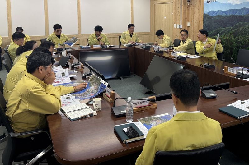 임하수 산림청 차장(오른쪽 첫번째)이 2일 정부대전청사에서 '국가방제 상황관리 2차 회의' 를 주재하고 있다. 산림청 제공