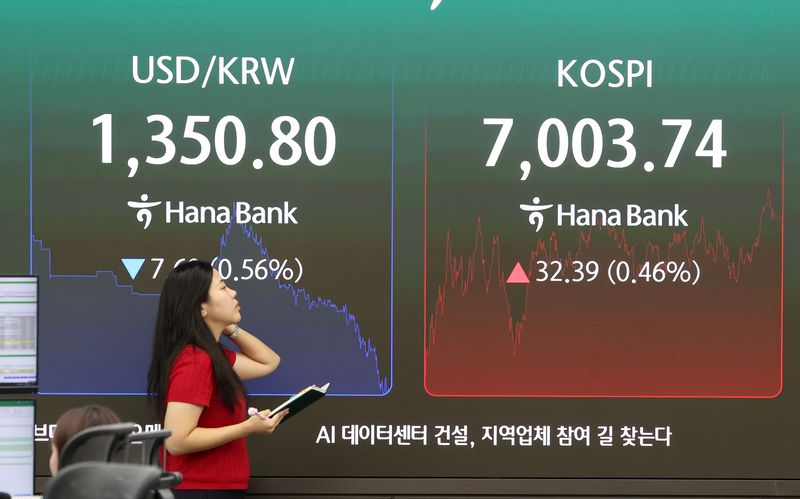 지난 2일 오후 서울 중구 하나은행 딜링룸에서 딜러들이 업무를 보고 있다. 코스피는 0.46% 오른 7003.74에 장을 마쳤다. 코스닥 지수는 1.00포인트(0.11%) 내린 893.29에 거래를 종료했다. 서울 외환시장에서 원·달러 환율은 7.8원 내린 1350.6원 주간 거래를 마감했다. 사진=뉴시스