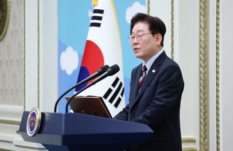 이재명 대통령이 7일 청와대 영빈관에서 열린 재일본대한민국민단 창단 80주년 기념 간담회에서 발언하고 있다. 청와대통신사진기자단