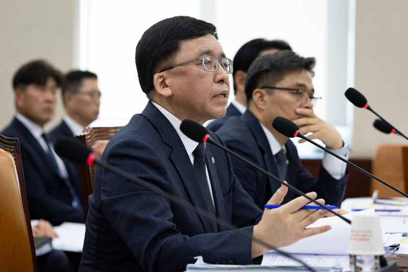 강동완 중앙선거관리위원회 사무총장 직무대행이 7일 서울 여의도 국회에서 열린 행정안전위원회의 중앙선거관리위원회 등에 대한 국정감사에 출석해 의원 질의에 답하고 있다. 뉴스1
