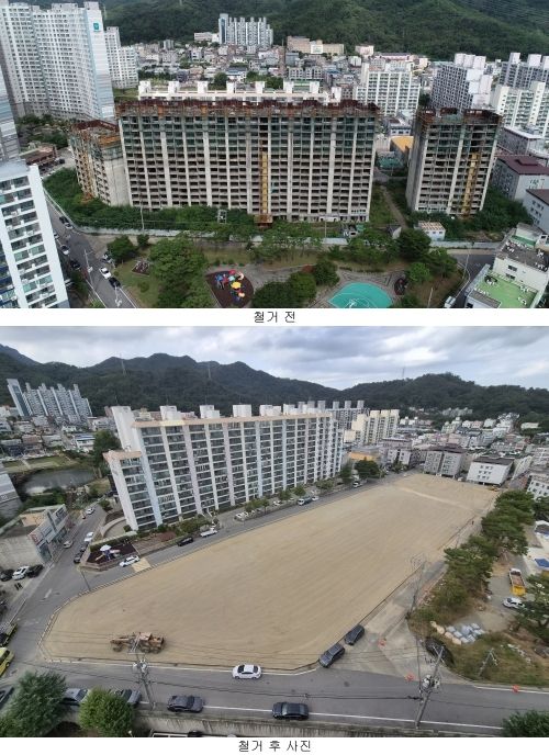 칠곡 '북삼 JK 아파트' 철거 전후 비교 사진(칠곡군 제공. 재판매 및 DB 금지)