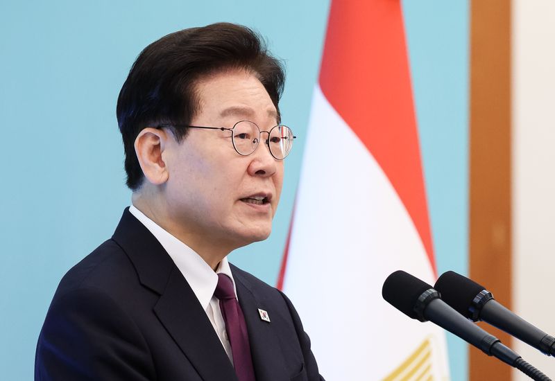 이재명 대통령이 8일 청와대에서 열린 한·이집트 공동언론발표에서 발언을 하고 있다. 뉴스1