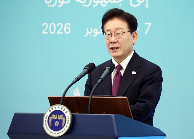 이재명 대통령이 지난 8일 청와대에서 열린 압델 파타 알시시 이집트 대통령과의 공동언론발표에서 발언하고 있다. 뉴시스