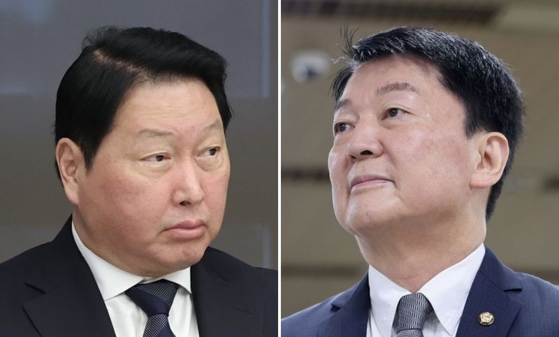 최태원 SK그룹 회장(왼쪽), 안철수 국민의힘 의원./사진=뉴시스, 뉴스1