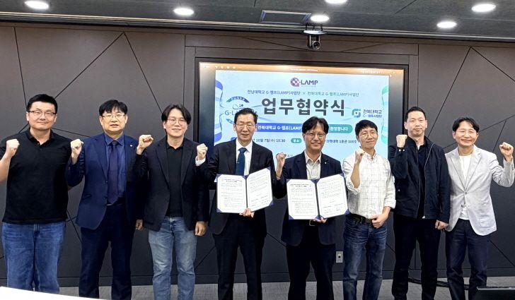 전북대와 전남대 G-램프사업단이 지난 7일 업무협약을 맺고, 물질·에너지 분야 기초과학 연구 역량 강화를 위해 힘을 모으기로 했다.(전북대 제공, 재판매 및 DB 금지).