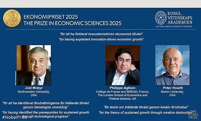 2025년 노벨경제학상 수상자 발표 장면 (출처=연합뉴스)
