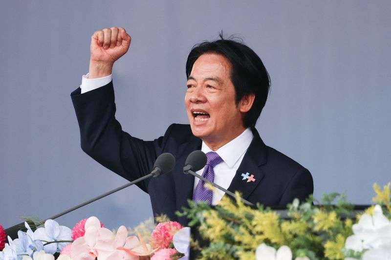 10일(현지시간) 대만 타이베이 총통부 앞에서 열린 국경절(쌍십절) 기념식에서 라이칭더 대만 총통이 연설하고 있다. /사진=연합뉴스