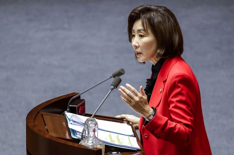 [서울=뉴시스] 정병혁 기자 = 나경원 국민의힘 의원이 9일 서울 여의도 국회에서 열린 제439회국회(정기회) 5차 본회의 정치 분야 대정부질문에서 발언하고 있다. 2026.09.09. jhope@newsis.com