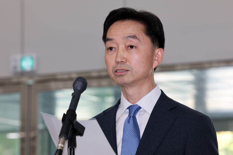 김지용 중대범죄수사청장 후보자가 8일 인사청문회 준비 사무실이 마련된 종로구 정부서울청사 창성동 별관에서 기자회견을 갖고 입장을 발표하고 있다. 2026.10.8 ⓒ 뉴스1 박세연 기자