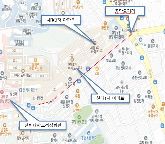 춘천시 후평동 공단오거리~성심병원 전선 지중화 구간. 춘천시 제공