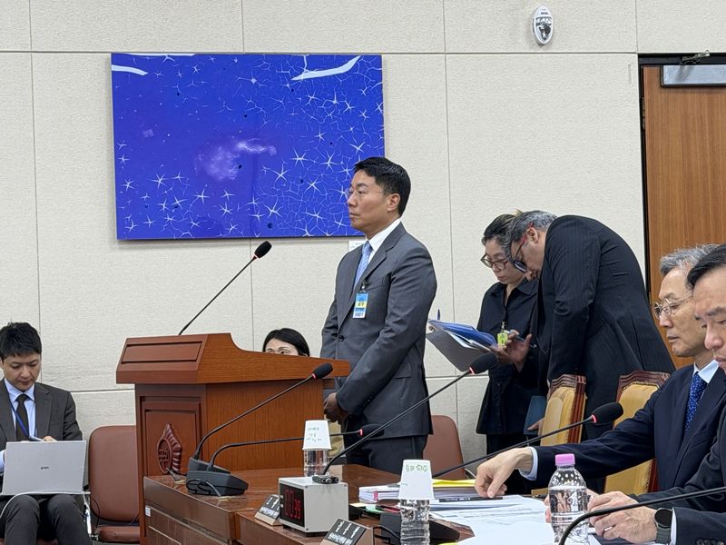 12일 서울 여의도 국회 과학기술정보방송통신위원회에서 열린 방송미디어통신위원회 등에 대한 국정감사에서 윤구 구글코리아 대표이사가 발언을 하고 있다. /사진=뉴스1