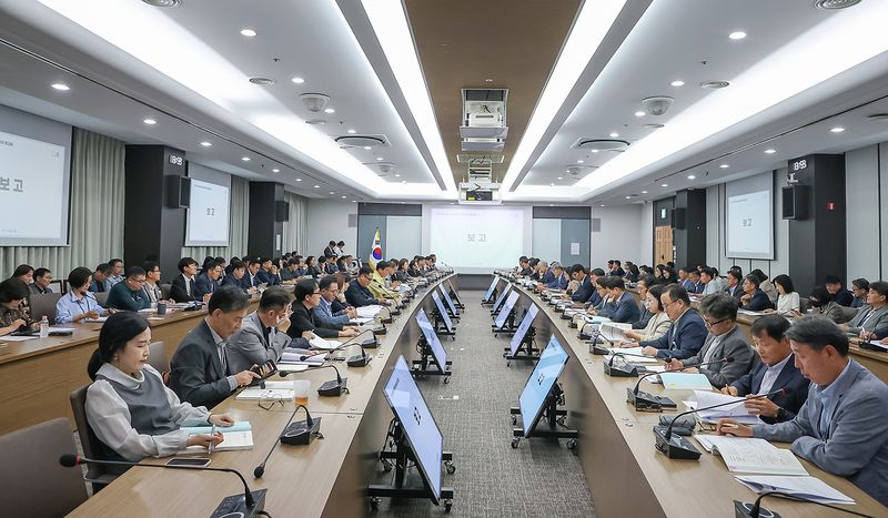[시흥=뉴시스] 지난 12일 경기 시흥시청 글로벌센터에서 열린 '내년 정책 추진 방향 및 핵심과제 보고회'에서 참석자들이 회의를 진행하고 있다. (사진=시흥시 제공) 2026.10.13. photo@newsis.com
