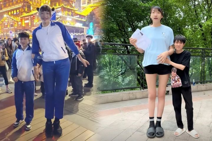 52㎝의 키 차이를 극복한 중국 커플. 출처=SCMP, 뉴시스
