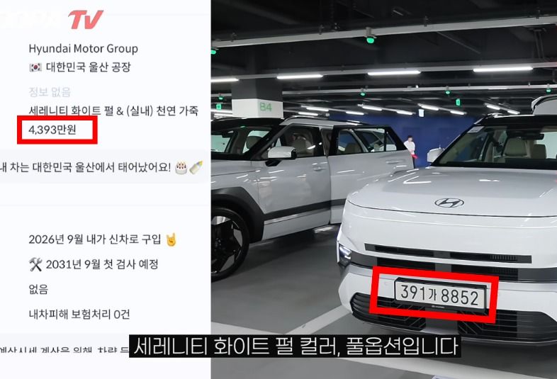 유튜브 '우파푸른하늘TV' 시승기 영상에서 노출된 차량 번호를 통해 신차 출고가 등 차량 정보가 그대로 노출됐다. /사진=유튜브 '우파푸른하늘TV' 갈무리