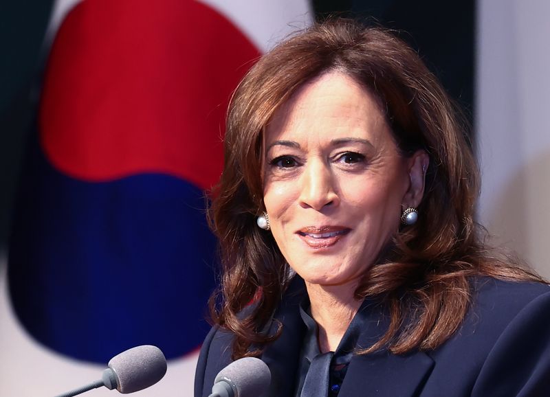 카멀라 해리스 전 미국 부통령이 14일 서울 종로구 아산정책연구원에서 미국의 리더십과 동맹의 미래를 주제로 특별 강연을 하고 있다. 뉴스1